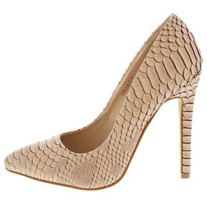 Wild Diva Shoes - Callie Beige Textured Snakeskin Pump Wild Diva Shoes - Callie Beige Textured Snakeskin Pump